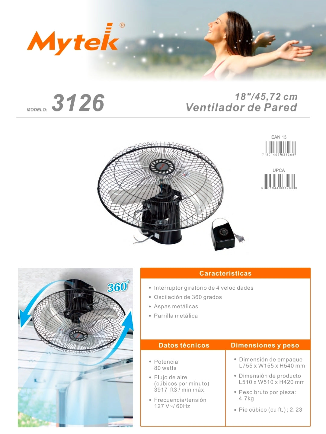 3126 18″ Ventilador de Techo