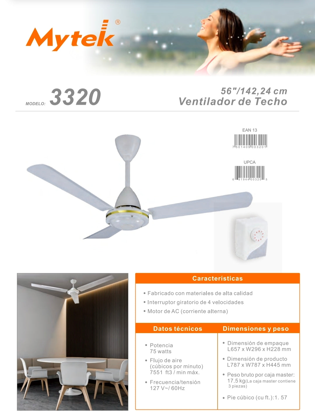 3320 Ventilador de Techo 56’’