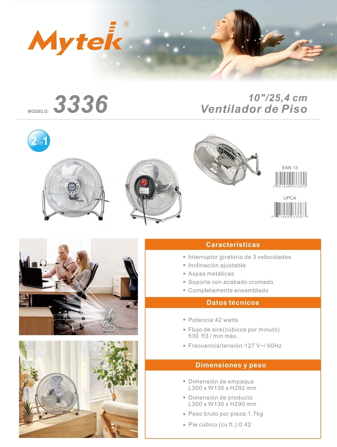 3336 10″ Ventilador de Piso