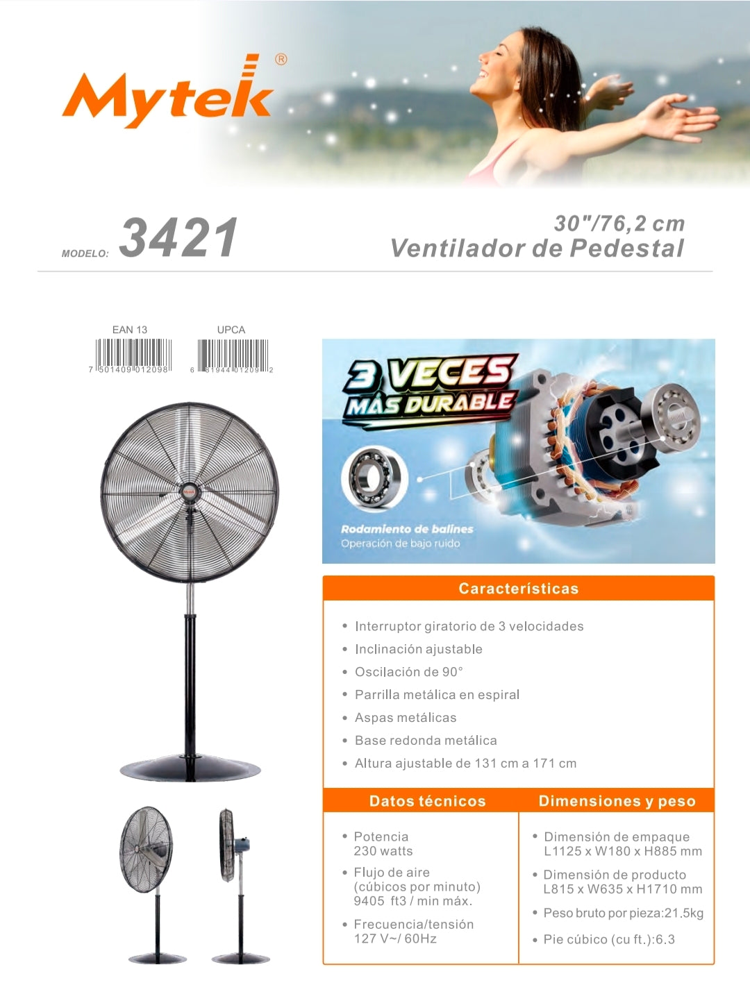 3421 Ventilador de Pedestal 30’’