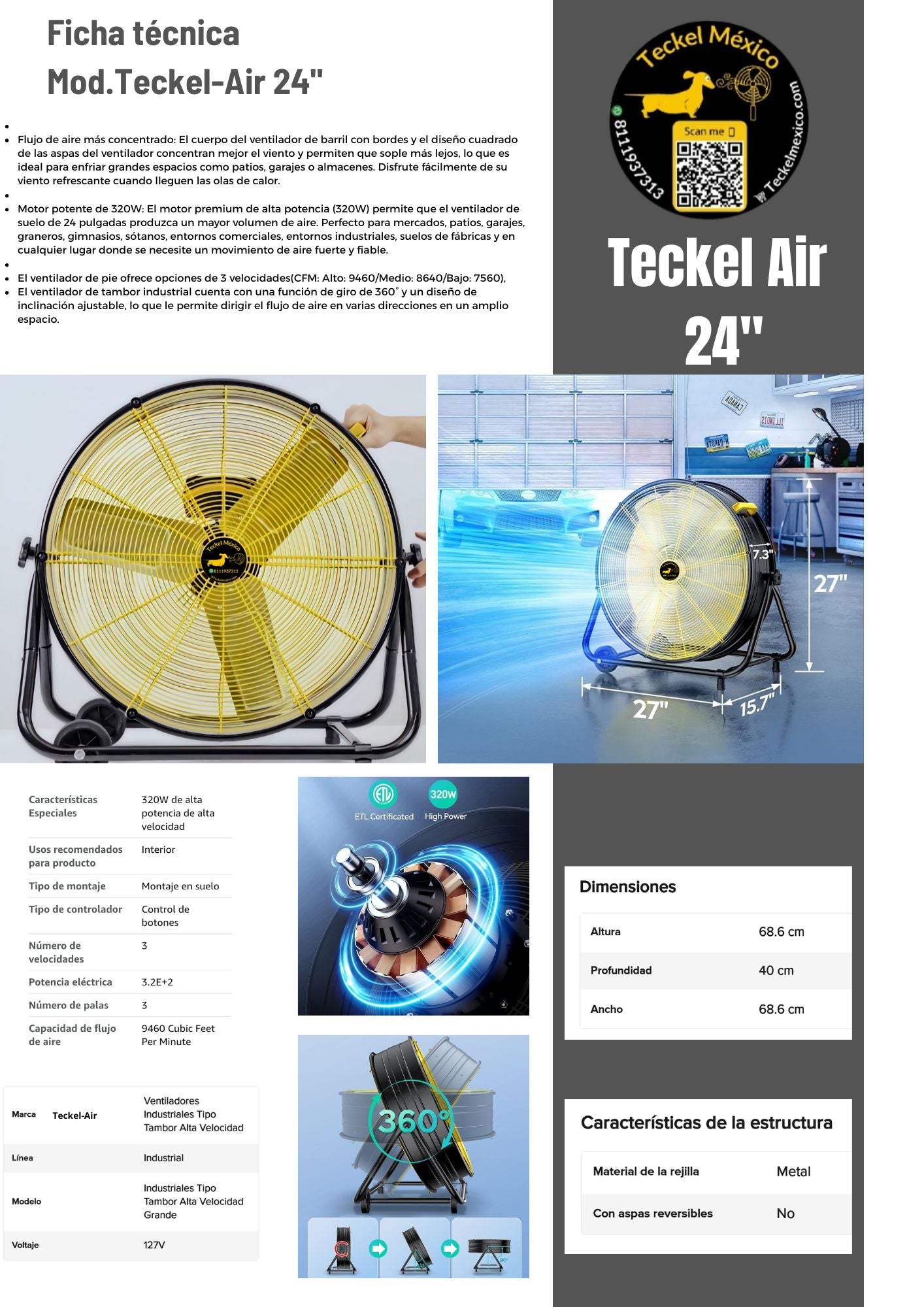 TECKEL AIR TAMBOR 24 PULGADAS 320 WATTS 9460 PCM