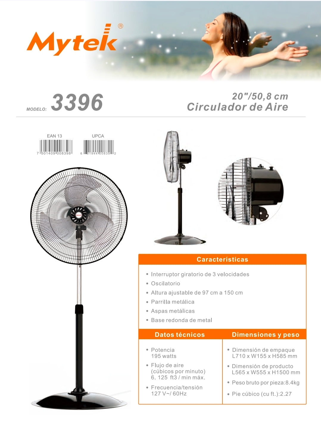 3396 Mytek 20″ Ventilador Abanico