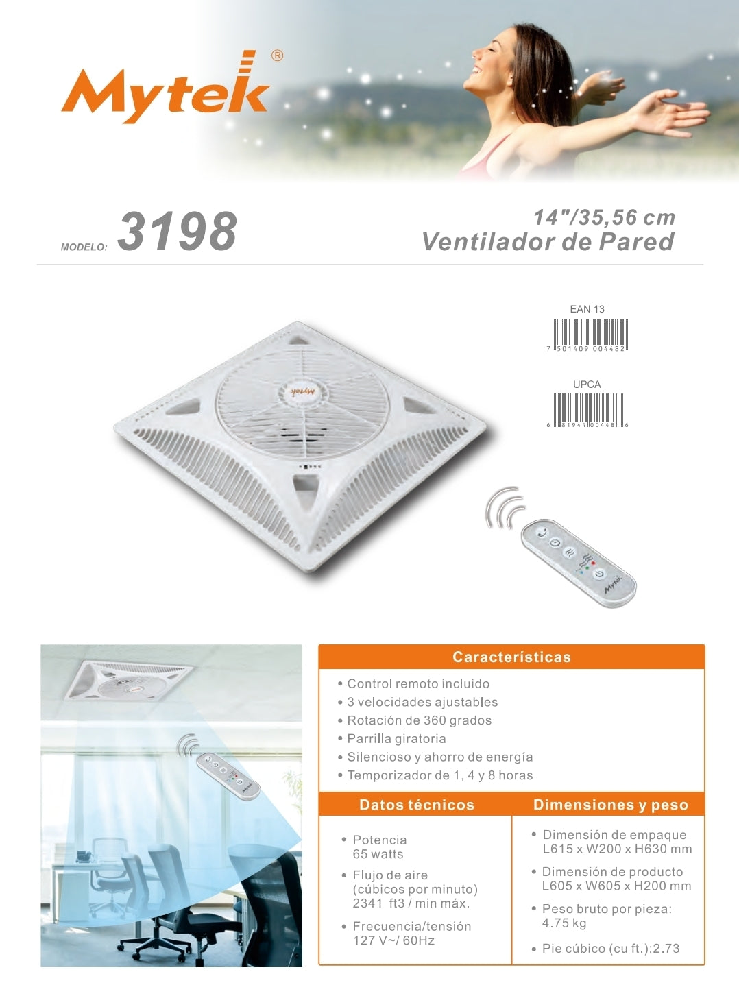 3198 ventilador de techo para Falso Plafón 14’’