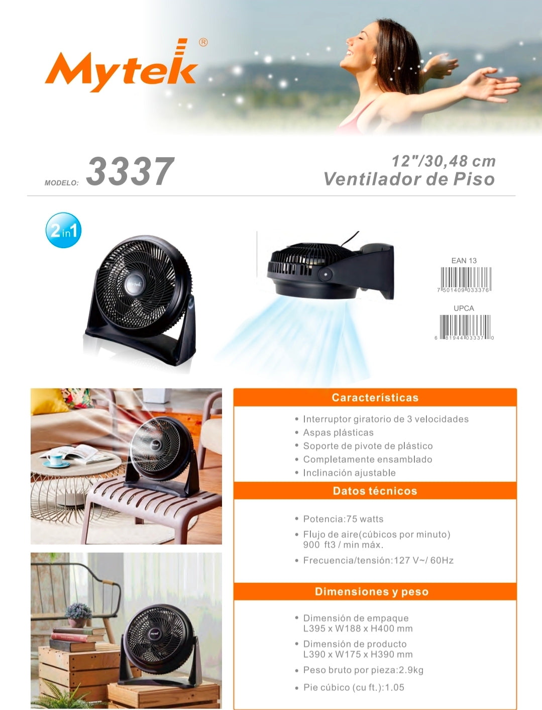 3337 12″ Ventilador de Piso