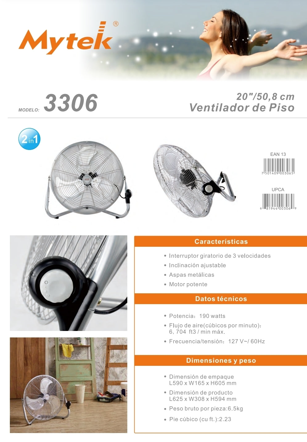 3306 20″ Circulador de Aire para Piso