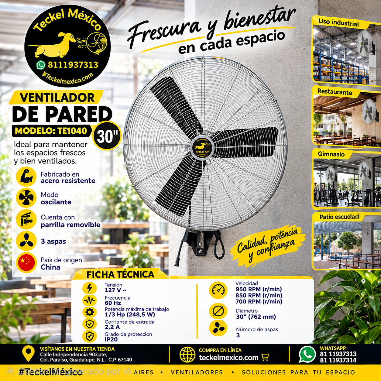 TE1040 VENTILADOR DE PARED 30 PULGADAS 127V 1/3 HP