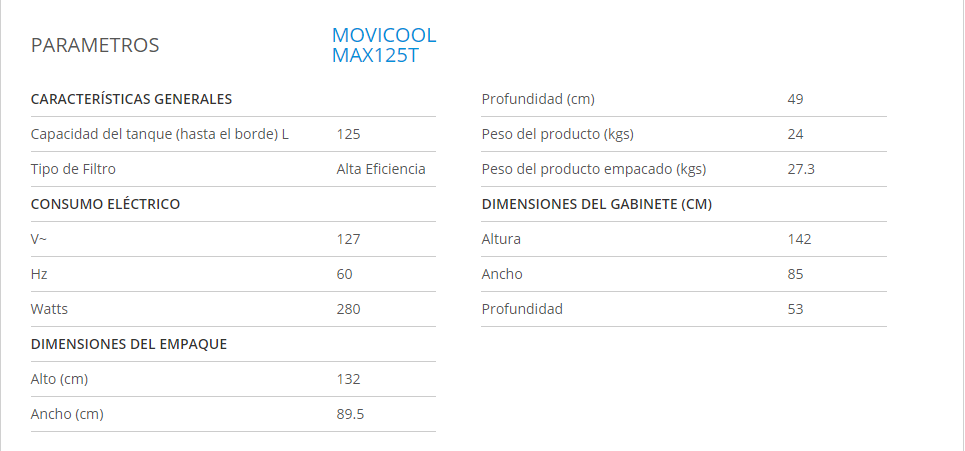 MOVICOOL MAX125T ENFRIADOR DE AIRE EVAPORATIVO PORTATIL